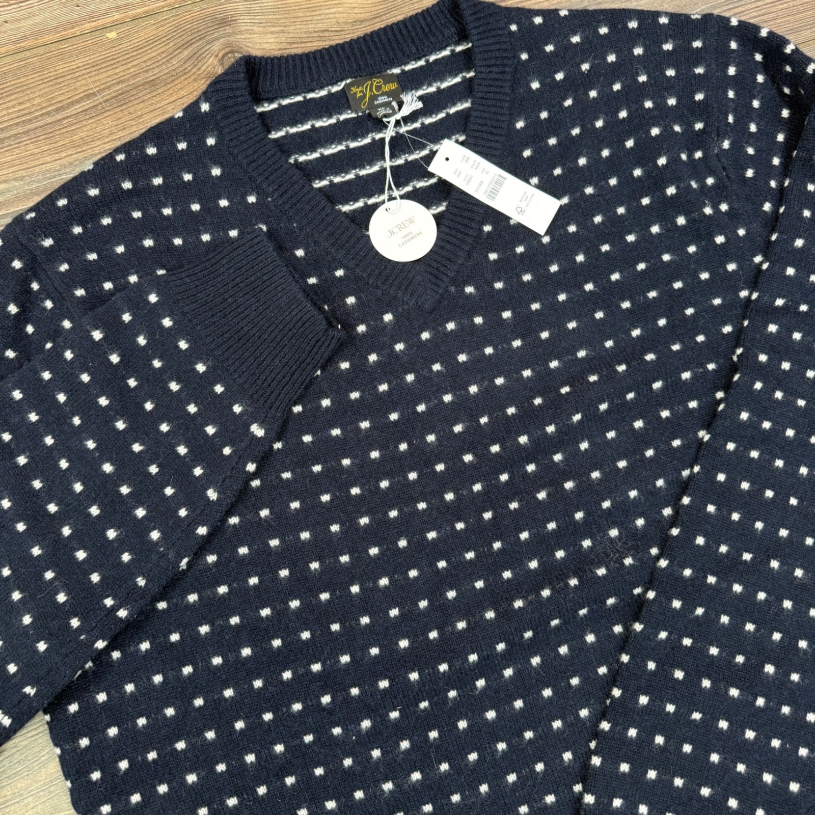 J.Crew Mens Size Xl Sweater Navy Blue 100% Cashmere Birdseye V-Neck Nwt